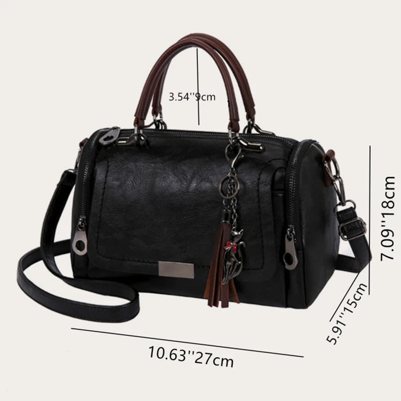 Tassel Women's Large Capacity Shoulder Fashion Zipper Crossbody Bag With Removable Strap Boston Handbag