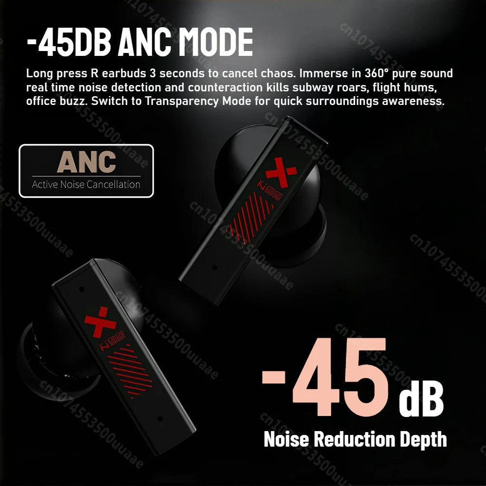 Zombie Cat -45dB ANC Bluetooth Earphone Deep Bass Active Noise Reduction Headphones Sport Bluetooth 5.4 Earbuds with Necklace