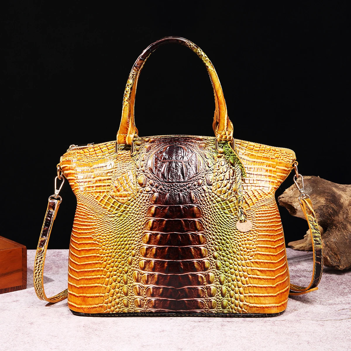 🐊 Ombre Crocodile Embossed Handbag Classic Style Crossbody Bag Women's Leather Satchel Purse