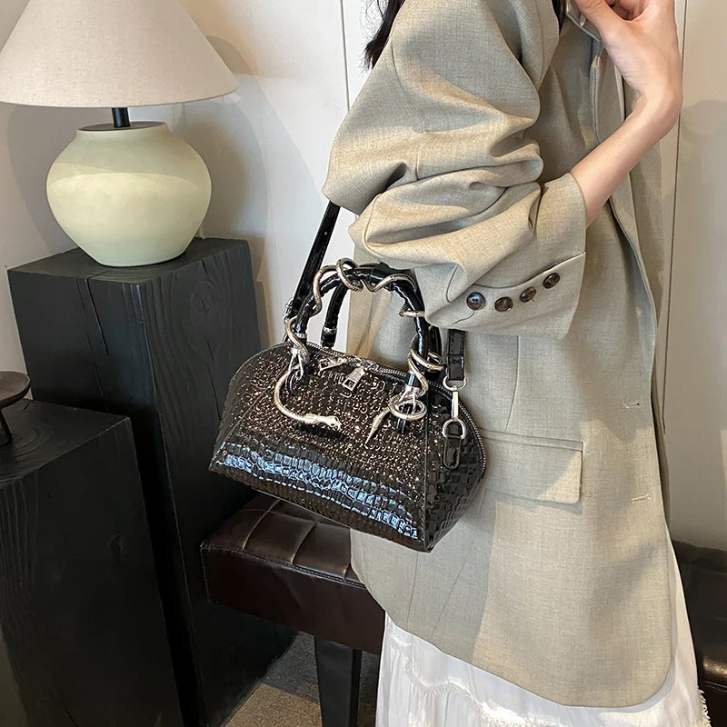 🐍 Luxury Women Crocodile Pattern Top-handle Shell Snake Hardware Wild Crossbody Handbags