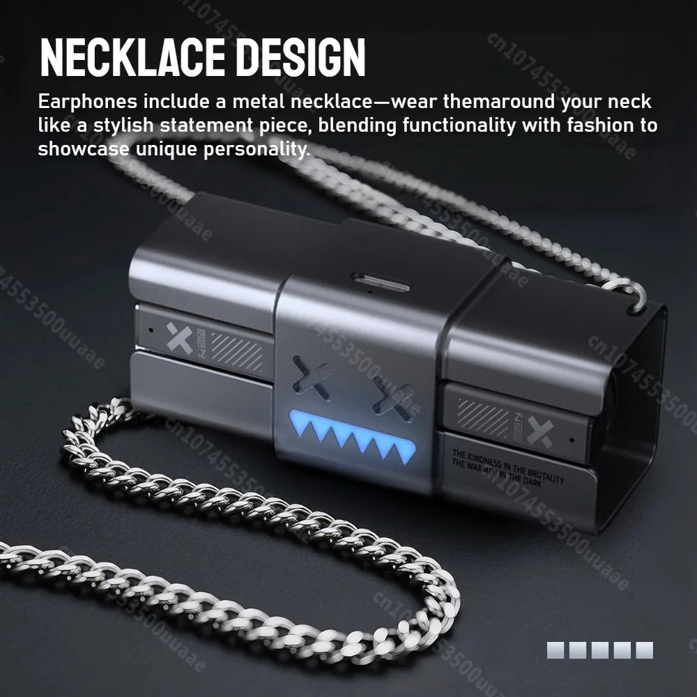 Zombie Cat -45dB ANC Bluetooth Earphone Deep Bass Active Noise Reduction Headphones Sport Bluetooth 5.4 Earbuds with Necklace