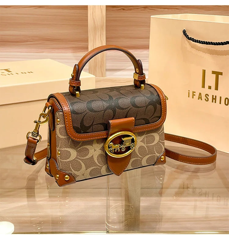 New Minimalist Fashionable Small Handbag Contrasting Color Women's High-End Carriage Crossbody Bag