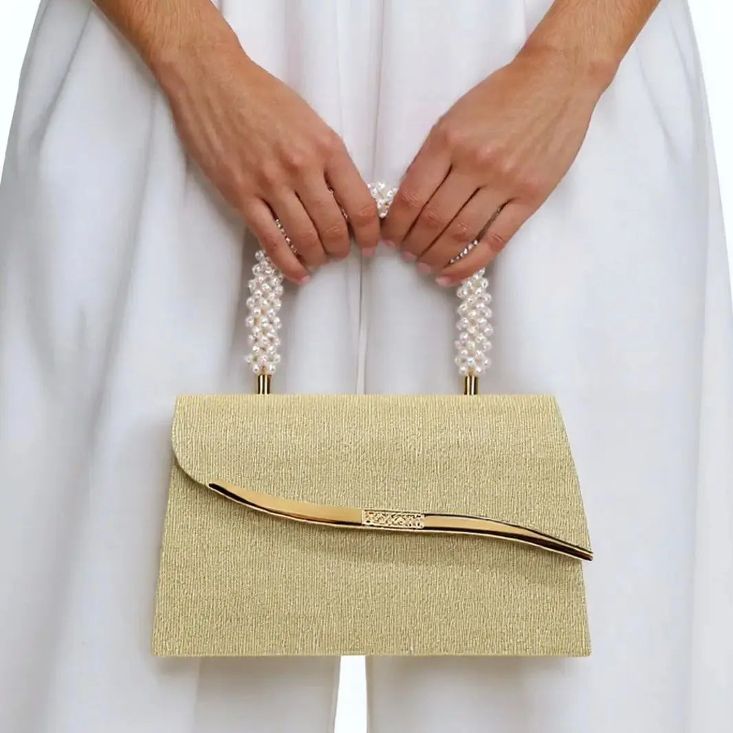 NEW Bucket Design Metal Pearl Glitter Women Evening Sequins Party Handbags Handle Wedding Banquet