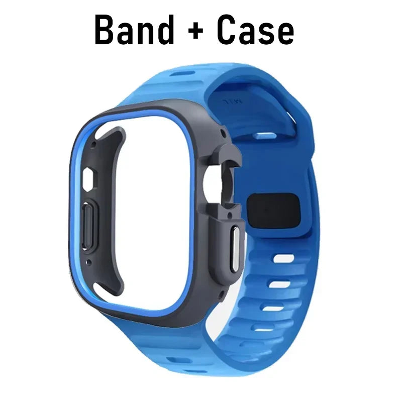 TPU Case+Silicone Strap For Apple Watch Band ultra 49mm 42mm 38mm Sport Band For Iwatch series9 8 7 6 SE 5 4 45mm 44mm 40mm 41mm