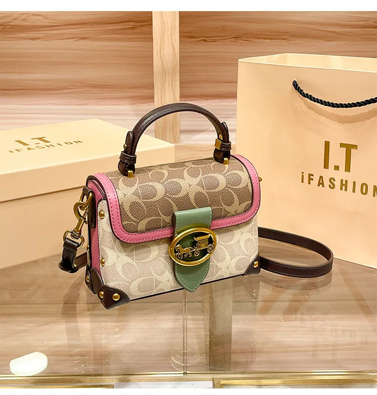 New Minimalist Fashionable Small Handbag Contrasting Color Women's High-End Carriage Crossbody Bag