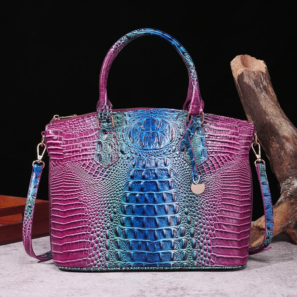 🐊 Ombre Crocodile Embossed Handbag Classic Style Crossbody Bag Women's Leather Satchel Purse