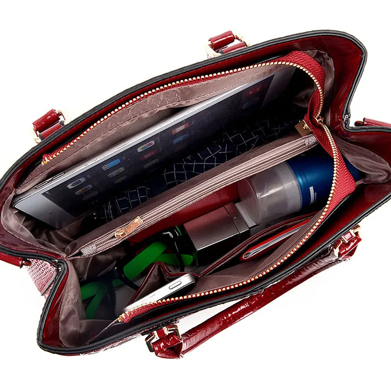 NEW Large Capacity Women Leather Ladies Handbags Fashion Shiny Shoulder Messenger Female Tote