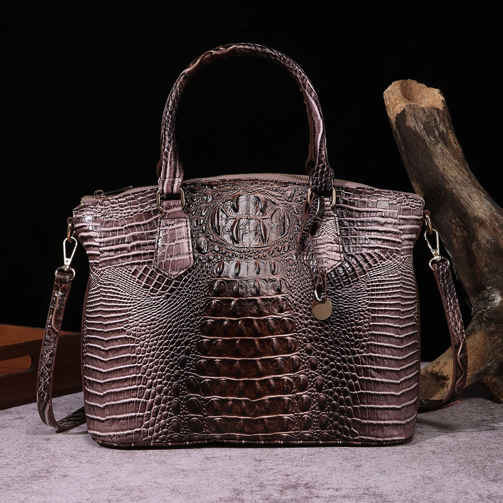🐊 Ombre Crocodile Embossed Handbag Classic Style Crossbody Bag Women's Leather Satchel Purse