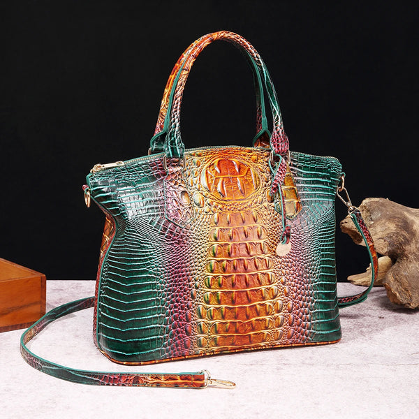 🐊 Ombre Crocodile Embossed Handbag Classic Style Crossbody Bag Women's Leather Satchel Purse