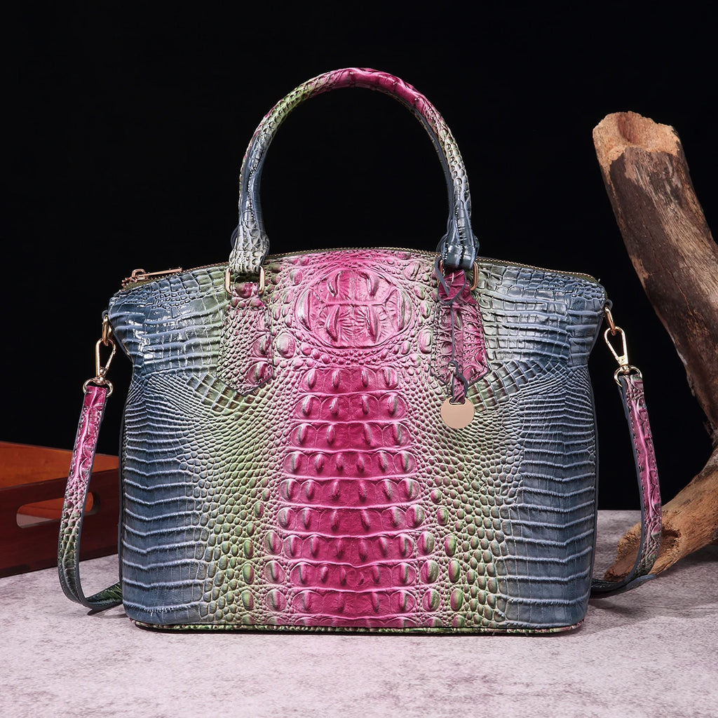🐊 Ombre Crocodile Embossed Handbag Classic Style Crossbody Bag Women's Leather Satchel Purse