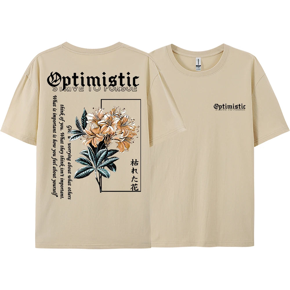 Optimistic Strive To Porsue Premium Flower Printing Male Tshirt Oversized Breatheable Cotton T Shirts