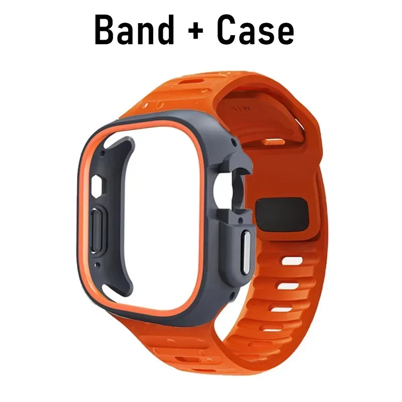 TPU Case+Silicone Strap For Apple Watch Band ultra 49mm 42mm 38mm Sport Band For Iwatch series9 8 7 6 SE 5 4 45mm 44mm 40mm 41mm