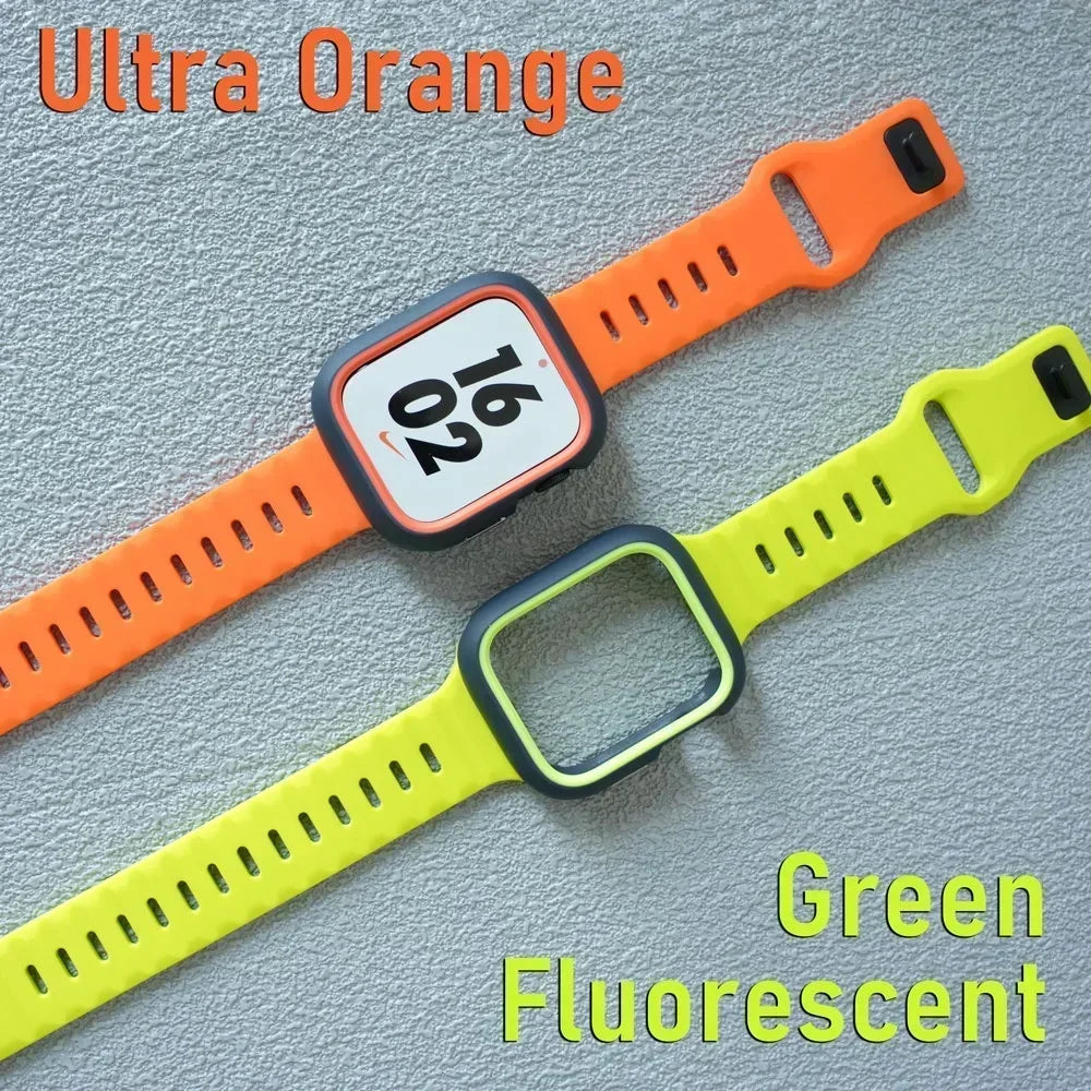 TPU Case+Silicone Strap For Apple Watch Band ultra 49mm 42mm 38mm Sport Band For Iwatch series9 8 7 6 SE 5 4 45mm 44mm 40mm 41mm
