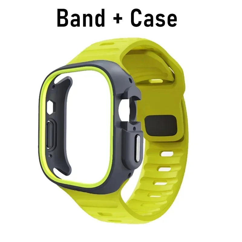 TPU Case+Silicone Strap For Apple Watch Band ultra 49mm 42mm 38mm Sport Band For Iwatch series9 8 7 6 SE 5 4 45mm 44mm 40mm 41mm