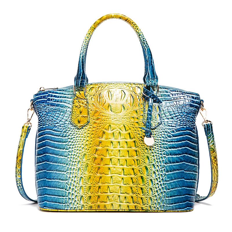 🐊 Ombre Crocodile Embossed Handbag Classic Style Crossbody Bag Women's Leather Satchel Purse