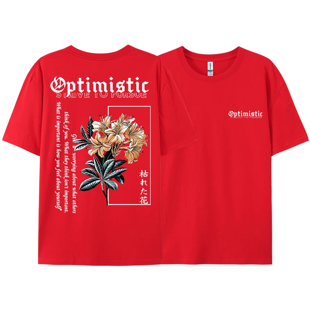 Optimistic Strive To Porsue Premium Flower Printing Male Tshirt Oversized Breatheable Cotton T Shirts