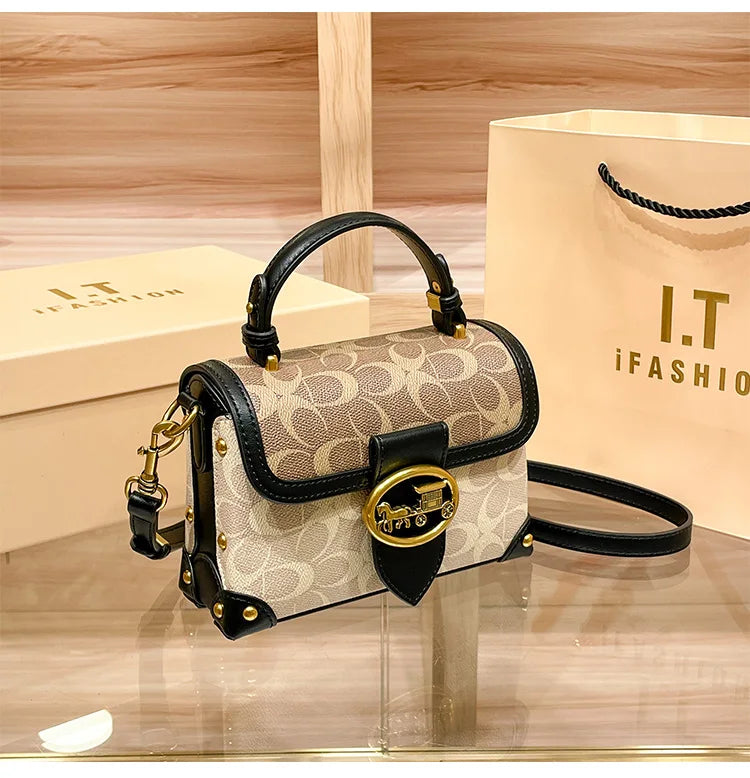 New Minimalist Fashionable Small Handbag Contrasting Color Women's High-End Carriage Crossbody Bag
