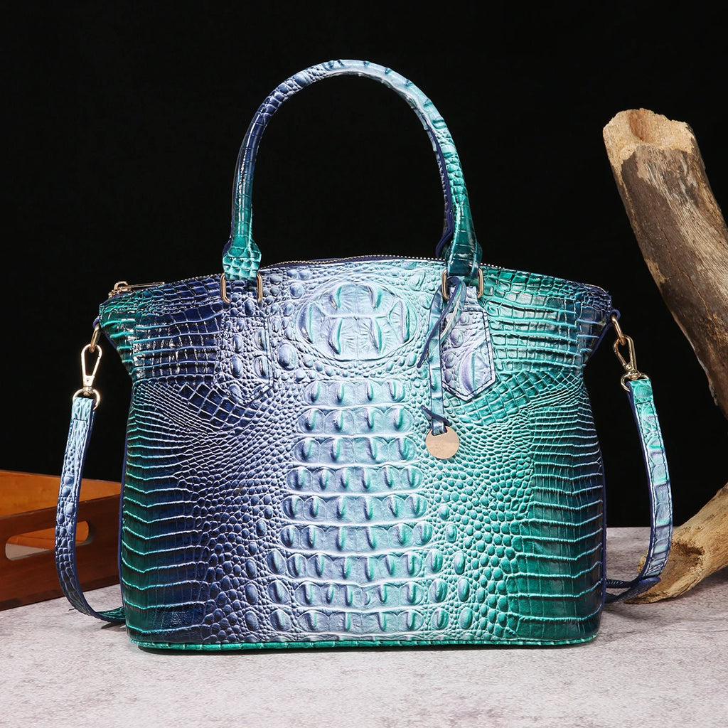 🐊 Ombre Crocodile Embossed Handbag Classic Style Crossbody Bag Women's Leather Satchel Purse