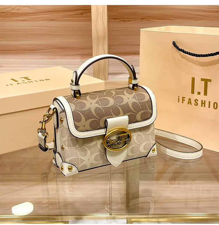 New Minimalist Fashionable Small Handbag Contrasting Color Women's High-End Carriage Crossbody Bag