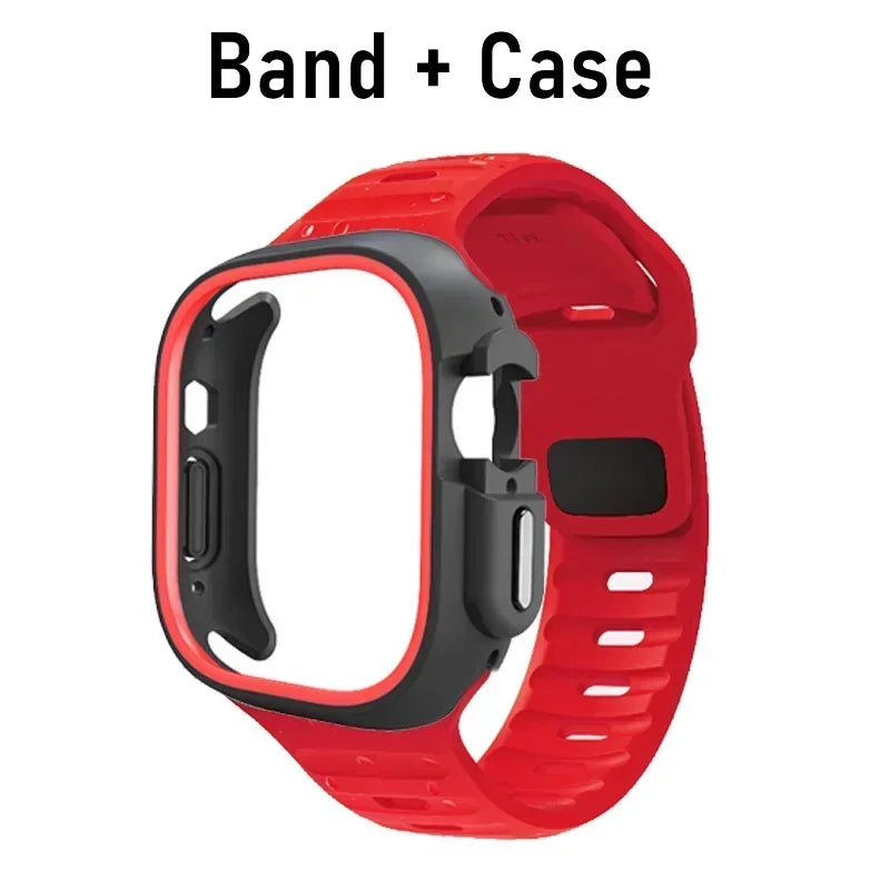 TPU Case+Silicone Strap For Apple Watch Band ultra 49mm 42mm 38mm Sport Band For Iwatch series9 8 7 6 SE 5 4 45mm 44mm 40mm 41mm