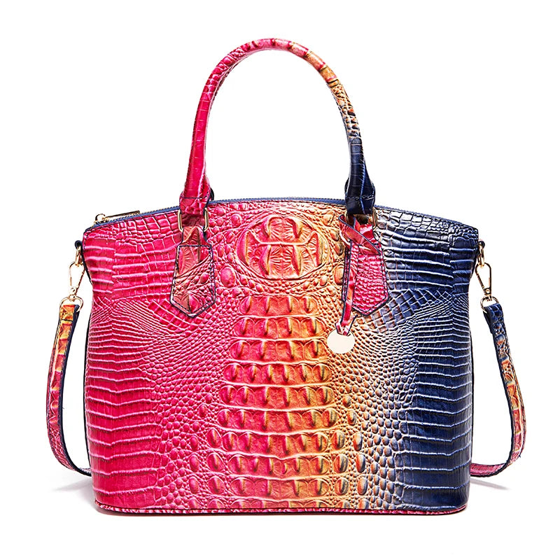 🐊 Ombre Crocodile Embossed Handbag Classic Style Crossbody Bag Women's Leather Satchel Purse