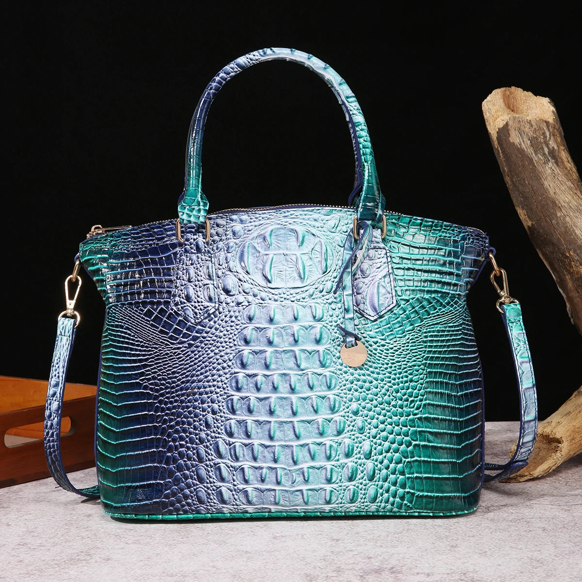 🐊 Ombre Crocodile Embossed Handbag Classic Style Crossbody Bag Women's Leather Satchel Purse