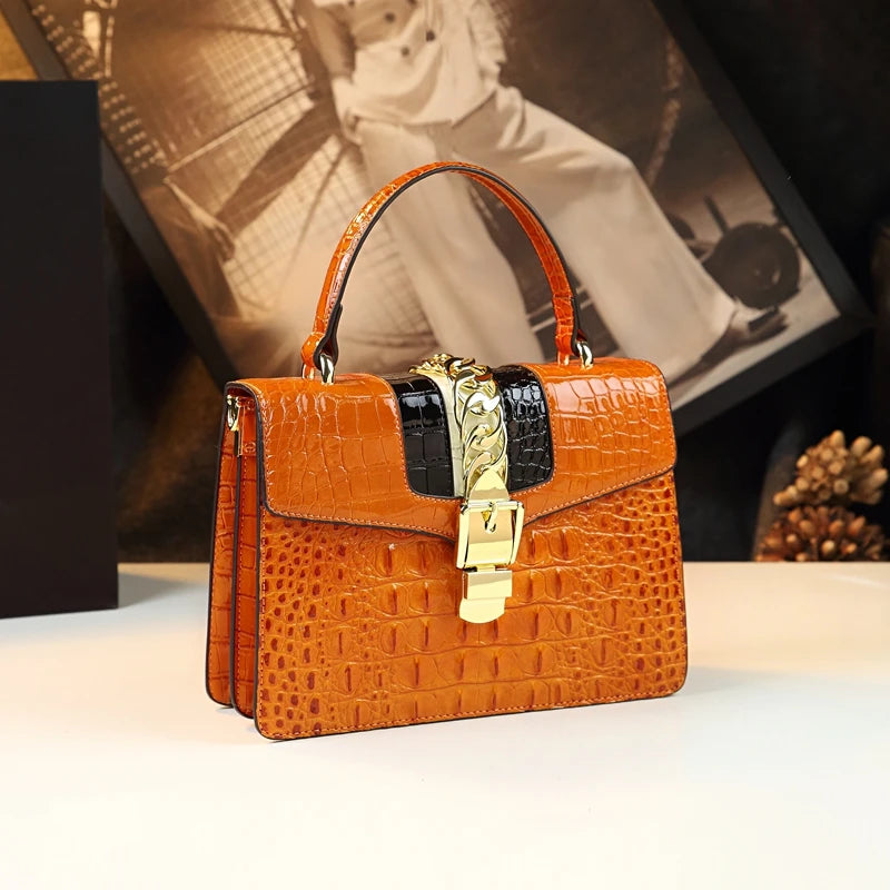 🐊 Luxury Fashion Women's Handbags Genuine Leather Shoulder Crossbody Crocodile Hard Square Portable Messenger Bags