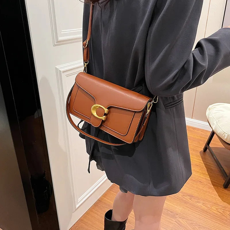 2025 New Women's Pure Color Simple Square Bag Multi-Layer Single Shoulder Bag Minimalist Style