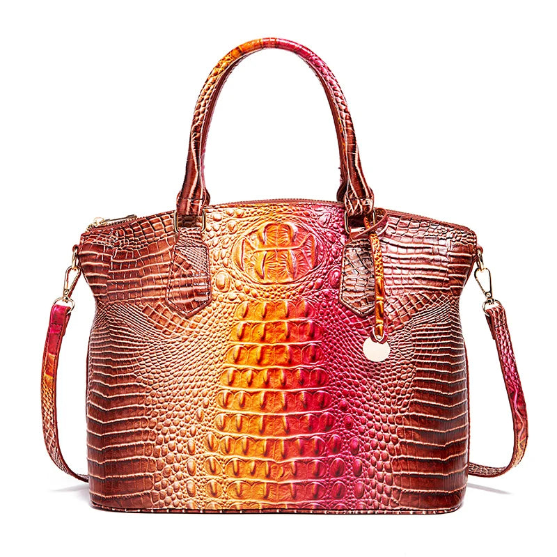 🐊 Ombre Crocodile Embossed Handbag Classic Style Crossbody Bag Women's Leather Satchel Purse