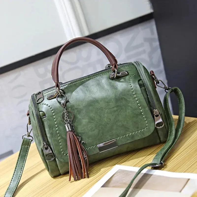 Tassel Women's Large Capacity Shoulder Fashion Zipper Crossbody Bag With Removable Strap Boston Handbag