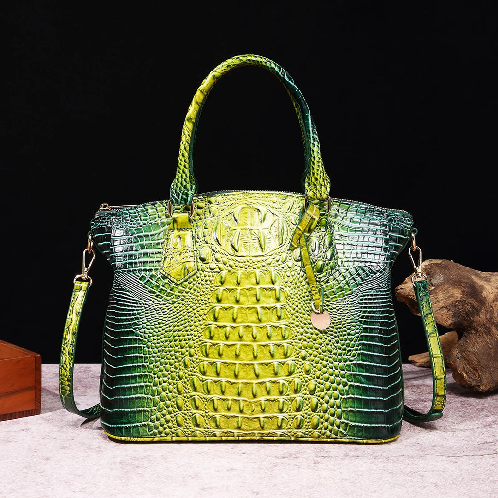 🐊 Ombre Crocodile Embossed Handbag Classic Style Crossbody Bag Women's Leather Satchel Purse