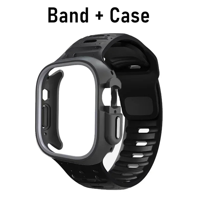 TPU Case+Silicone Strap For Apple Watch Band ultra 49mm 42mm 38mm Sport Band For Iwatch series9 8 7 6 SE 5 4 45mm 44mm 40mm 41mm