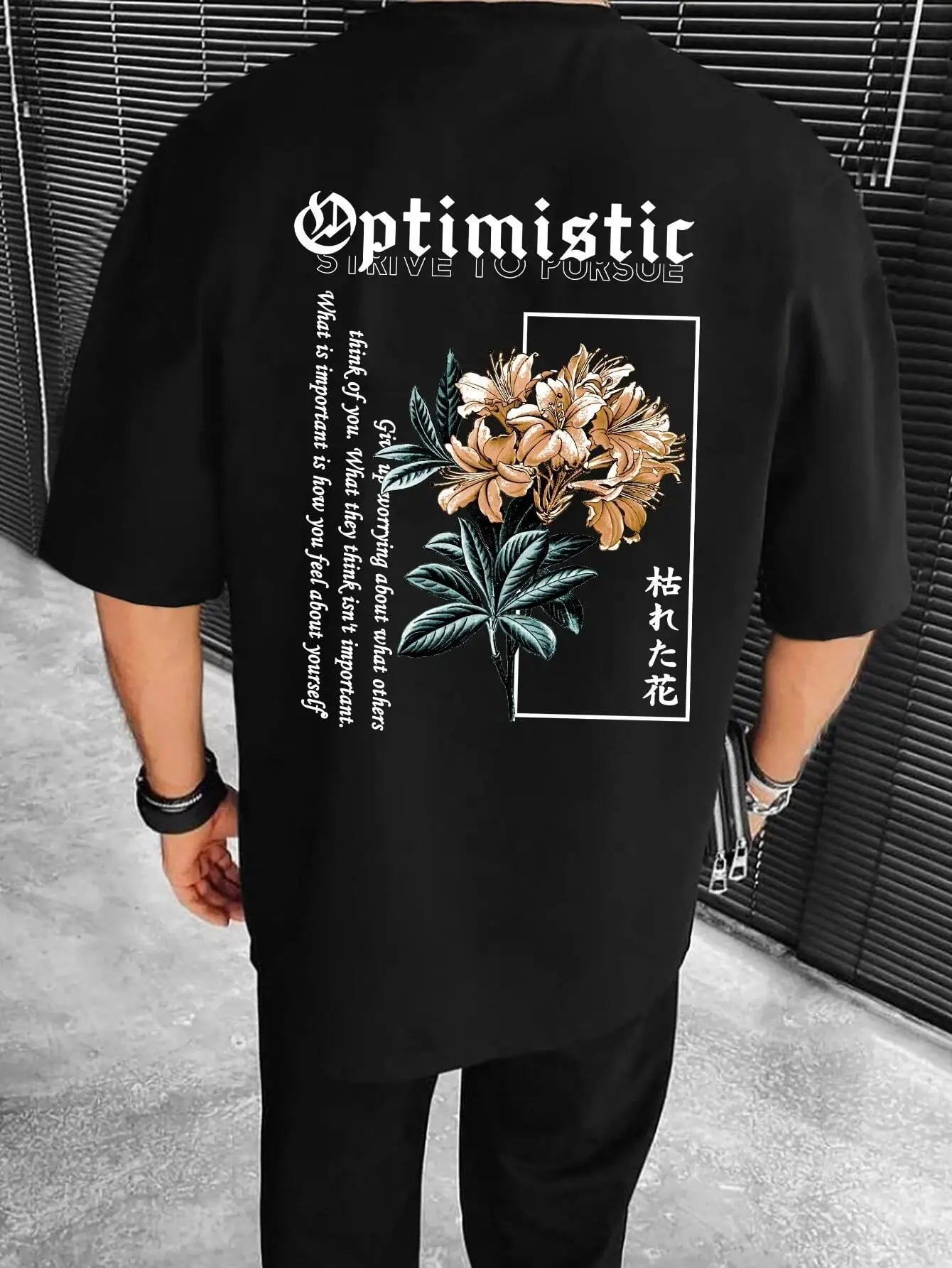 Optimistic Strive To Porsue Premium Flower Printing Male Tshirt Oversized Breatheable Cotton T Shirts