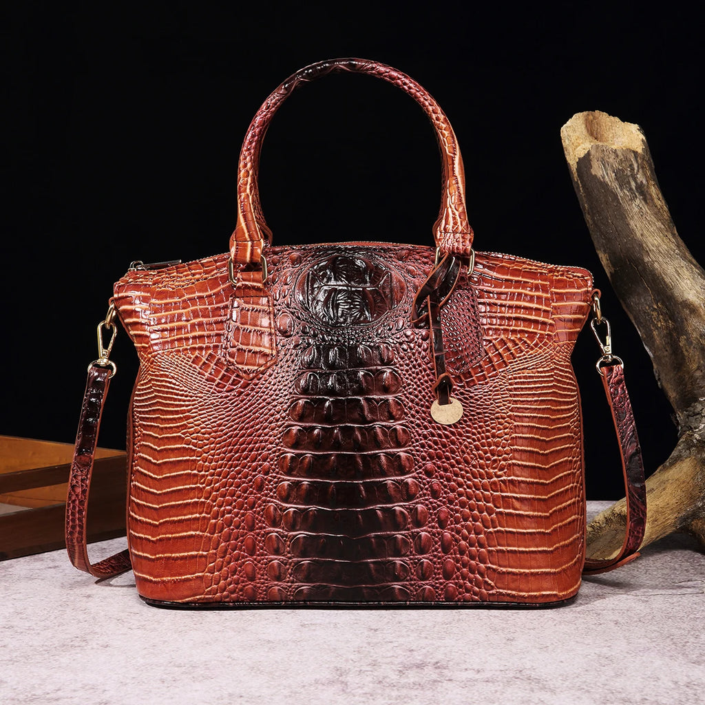 🐊 Ombre Crocodile Embossed Handbag Classic Style Crossbody Bag Women's Leather Satchel Purse